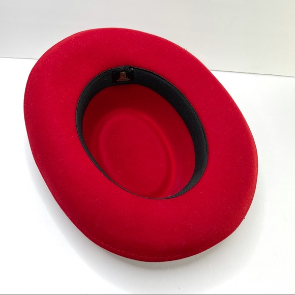 VINTAGE 100% Wool Hat Red With Purple Sequin Trim & Flower Detail - Picture 5 of 7